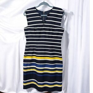 Tommy Hilfiger Sheath Dress Striped Sleeveless V-Neck Career Casual Woman Size 8